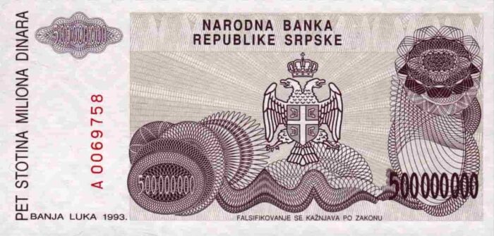 Bósnia Herzegovina 500.000.000 Dinara v