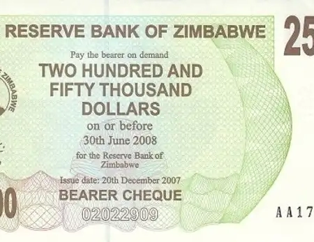 Zimbabwe 250.000 Dólares